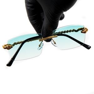 Mens Turquoise Gradient Tint King Snake Rimless Gold Frame Hip Hop Sunglasses